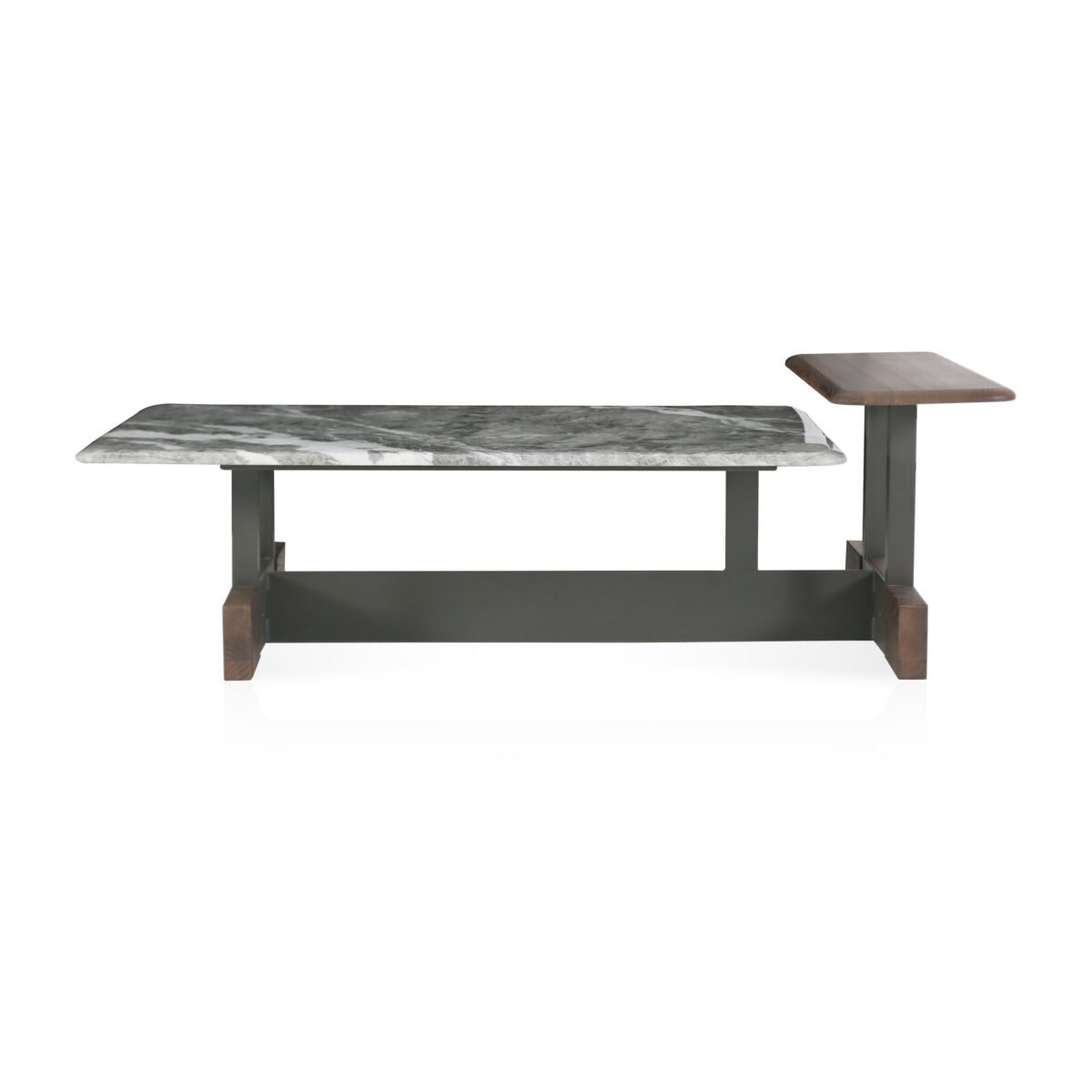 Coffee table in Misty Rain Grey finish, side view