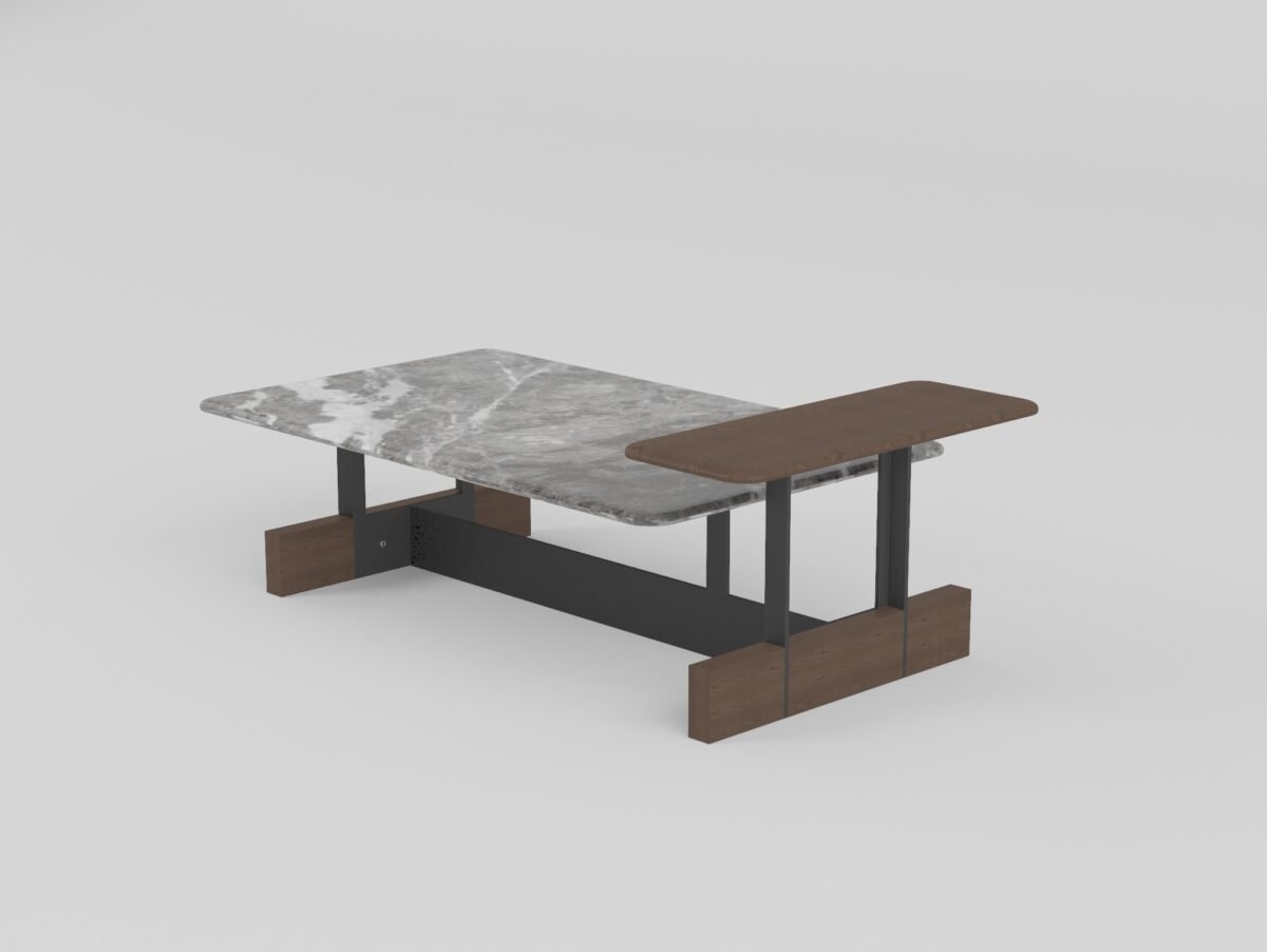Coffee table in Misty Rain Grey finish, detail view