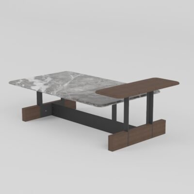 Coffee table in Misty Rain Grey finish, detail view