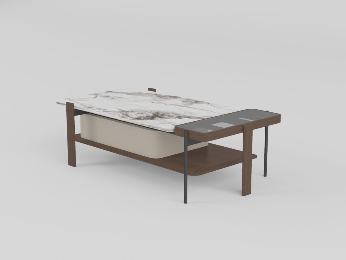Coffee table in agarwood ink finish, detail view