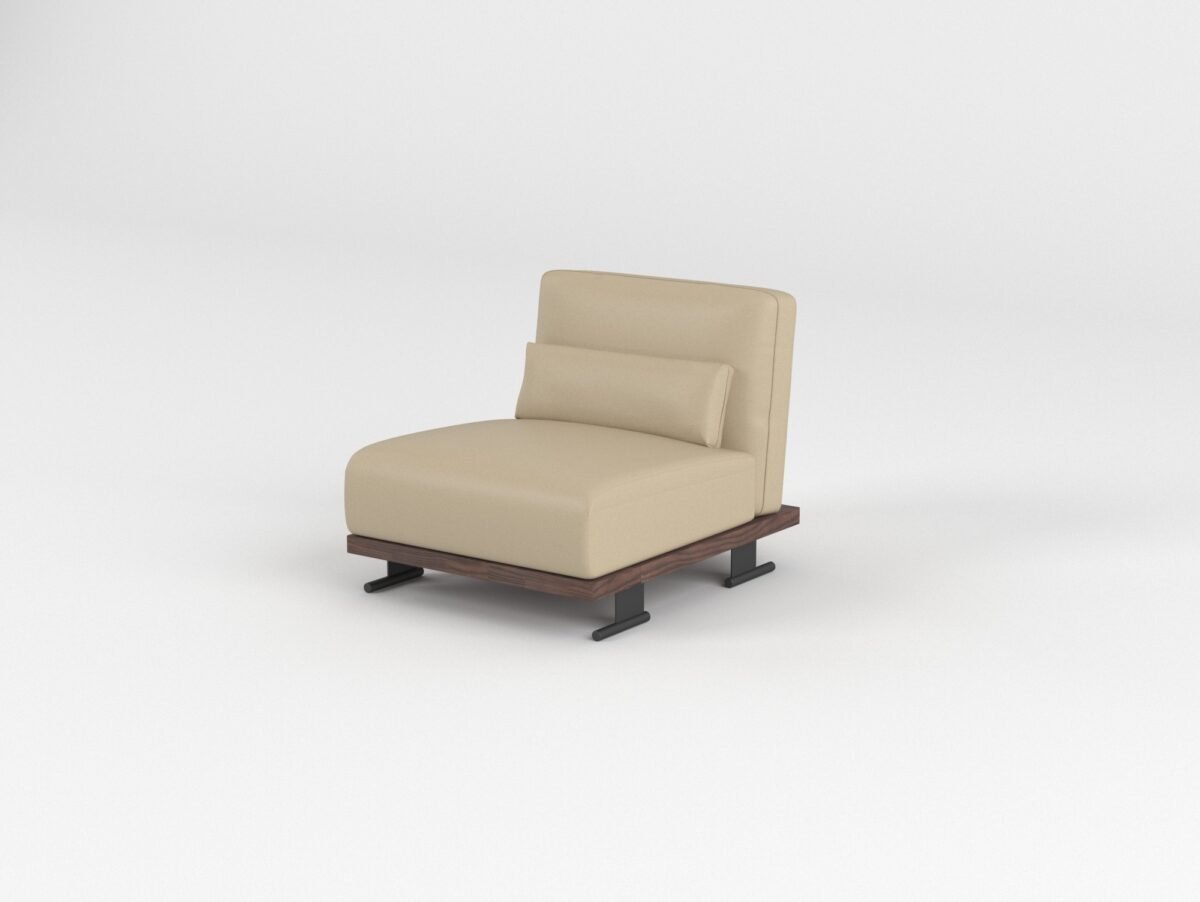 Deep seat modular sofa armless single unit in sandy beige cowhide showing modular connection point detail
