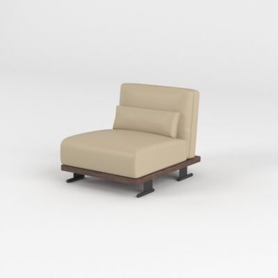 Deep seat modular sofa armless single unit in sandy beige cowhide showing modular connection point detail