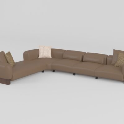 Low profile modular sofa full L-shape configuration with corner unit warm taupe cowhide luxury lounge