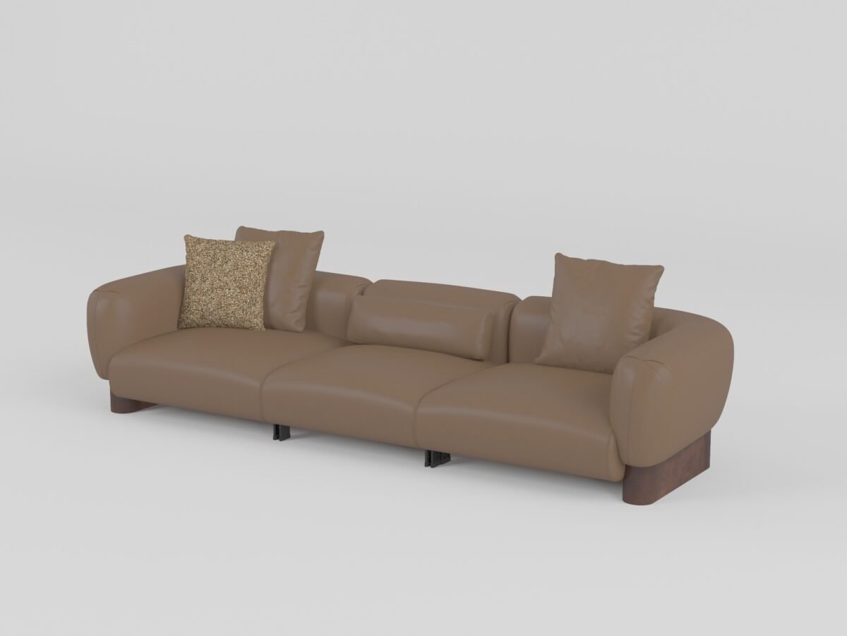 Low profile modular sofa four-seater with armrests warm taupe cowhide 3230x1040x670mm contract lounge seating