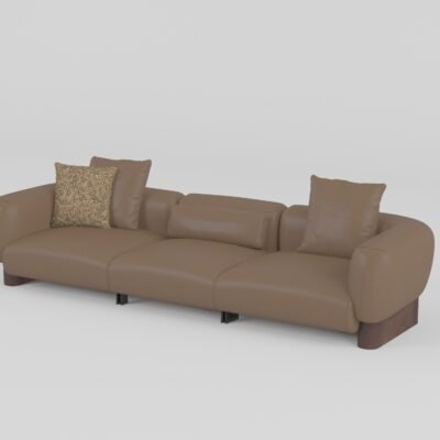 Low profile modular sofa four-seater with armrests warm taupe cowhide 3230x1040x670mm contract lounge seating