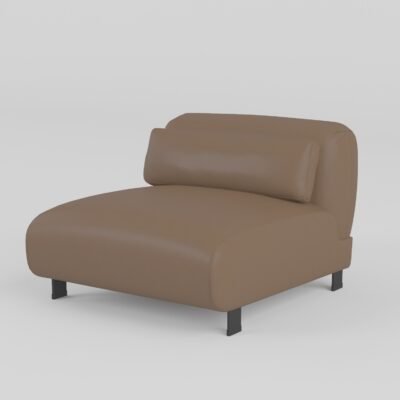 Low profile modular sofa armless single seat unit warm taupe cowhide black metal legs lumbar roll cushion
