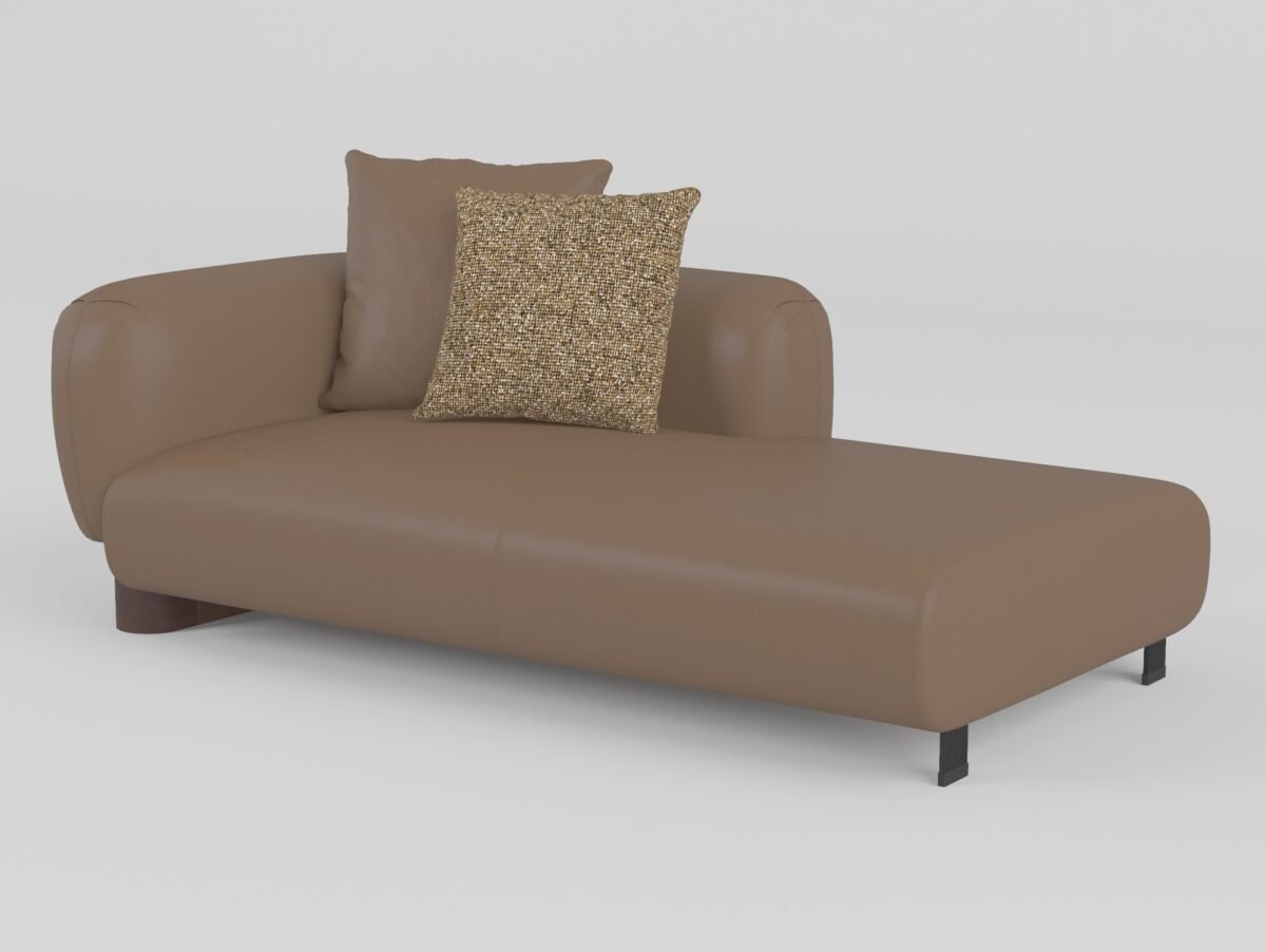 Low profile modular sofa chaise unit warm taupe cowhide walnut base single armrest 1930x1040x670mm