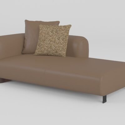 Low profile modular sofa chaise unit warm taupe cowhide walnut base single armrest 1930x1040x670mm