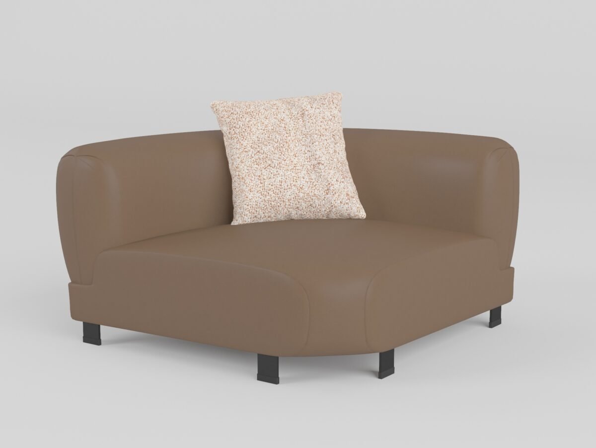Low profile modular sofa corner unit warm taupe cowhide black metal legs terracotta blush cushion 1200x1200x670mm