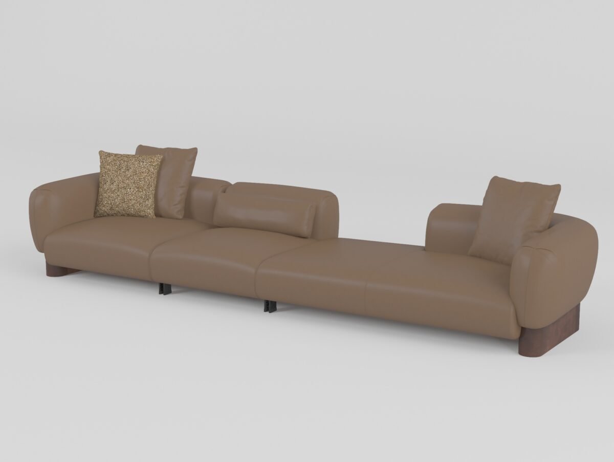 Low profile modular sofa linear set with chaise warm taupe cowhide contract lounge configuration