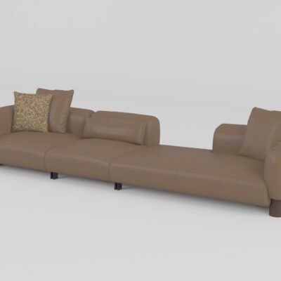Low profile modular sofa linear set with chaise warm taupe cowhide contract lounge configuration