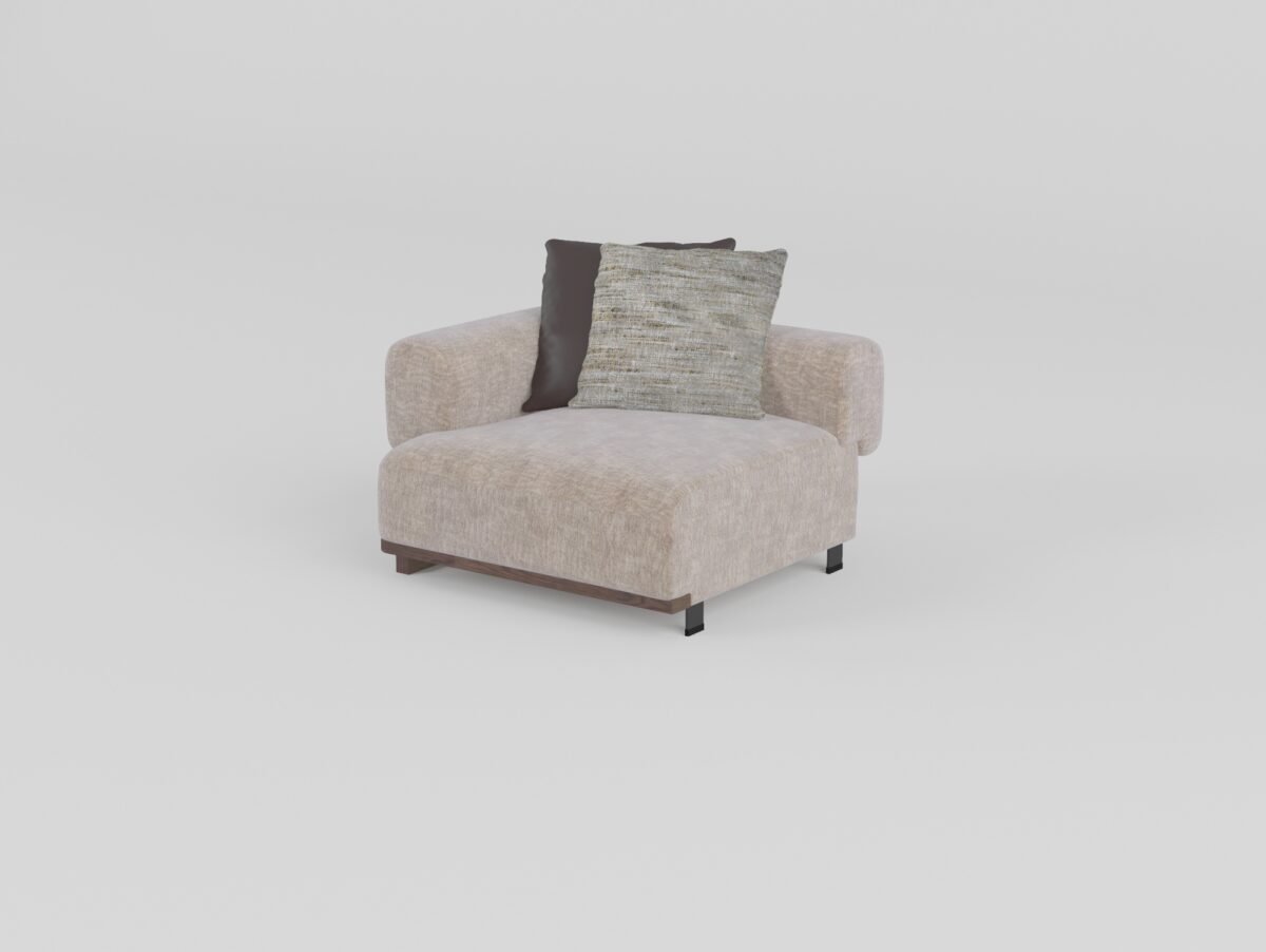 Cowhide and linen modular sofa right-arm single seat BY219 colourway alternate angle view contract seating