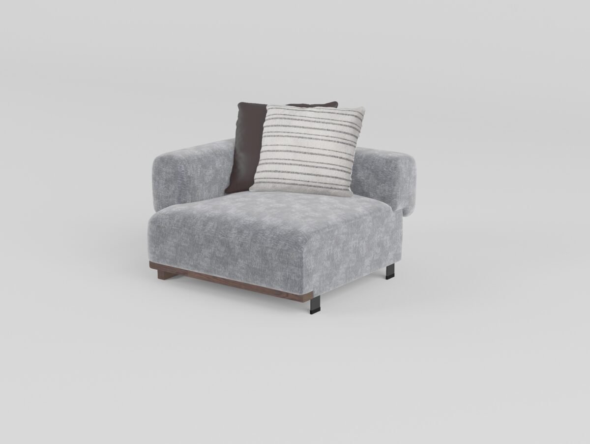 Cowhide and linen modular sofa right-arm single seat 1150x1060x680mm BY220 colourway modular end unit