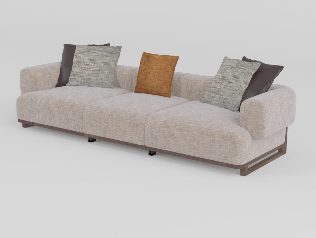 Cowhide and linen modular sofa four-seater with armrests BY219 colourway 3100x1060x680mm hospitality lounge