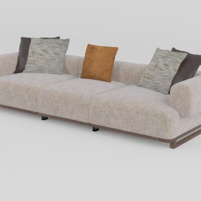 Cowhide and linen modular sofa four-seater with armrests BY219 colourway 3100x1060x680mm hospitality lounge