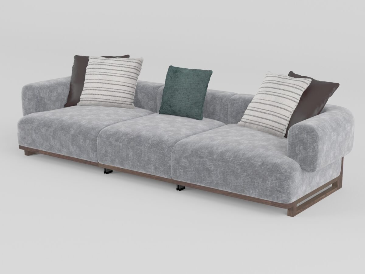 Cowhide and linen modular sofa four-seater with armrests BY220 colourway 3100x1060x680mm contract seating