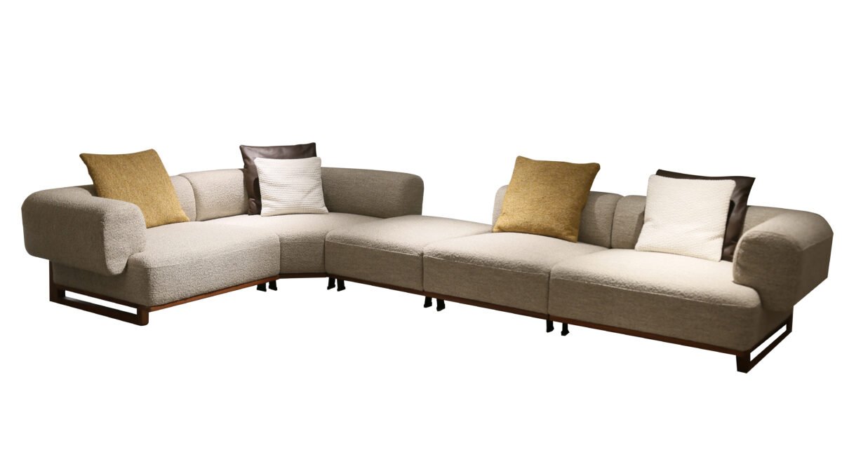 Cowhide and linen modular sofa full set configuration left three-seater ottoman corner right single seat