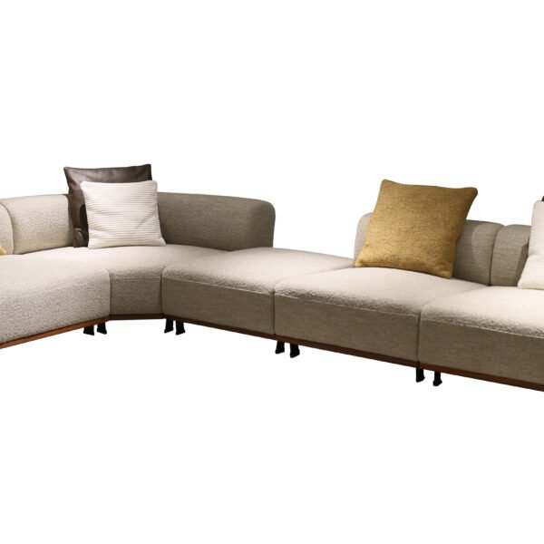 Cowhide and linen modular sofa full set configuration left three-seater ottoman corner right single seat