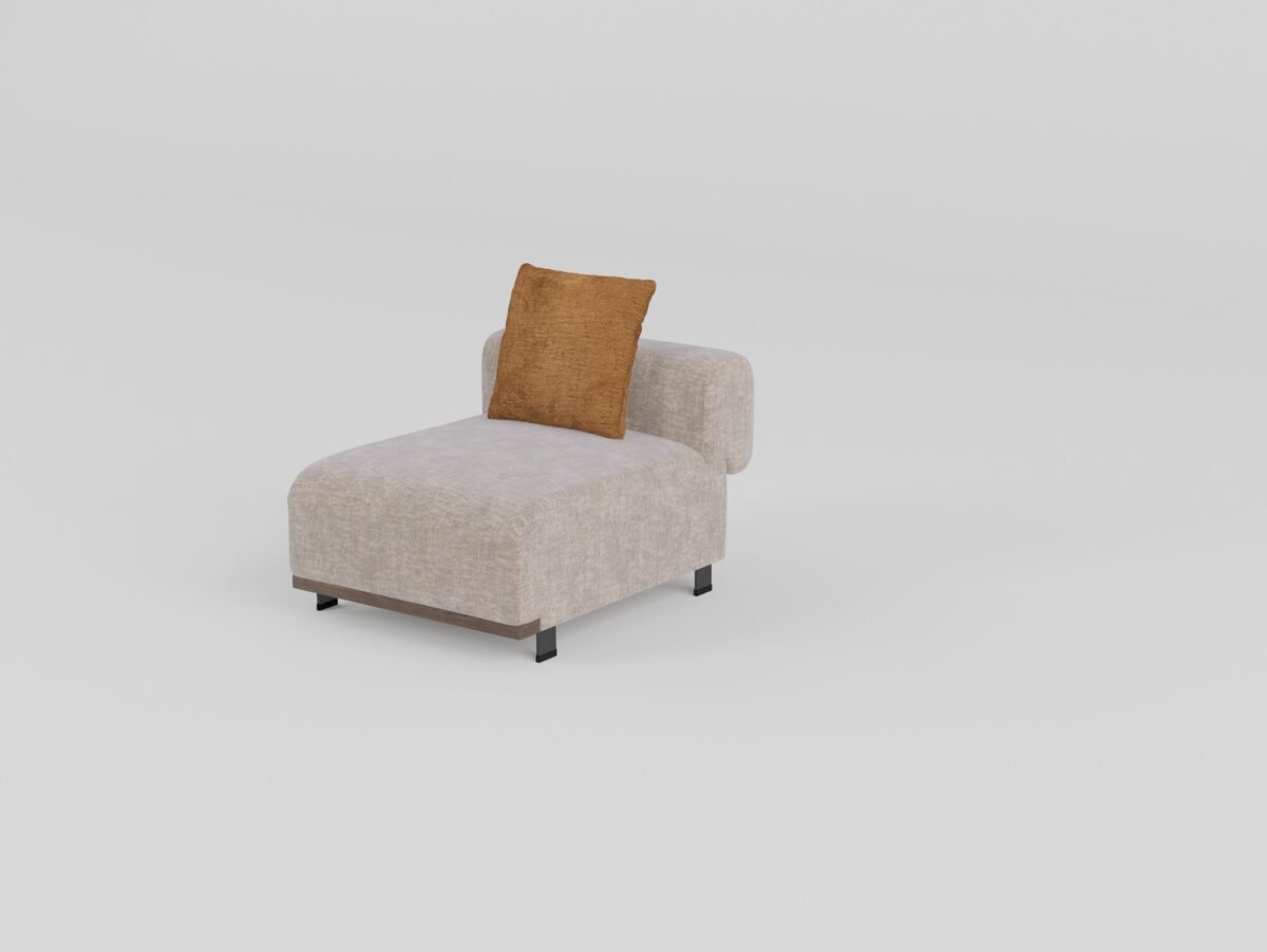Cowhide and linen modular sofa armless single seat unit 800x1060x680mm BY219 colourway ash wood base