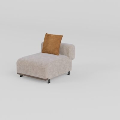 Cowhide and linen modular sofa armless single seat unit 800x1060x680mm BY219 colourway ash wood base