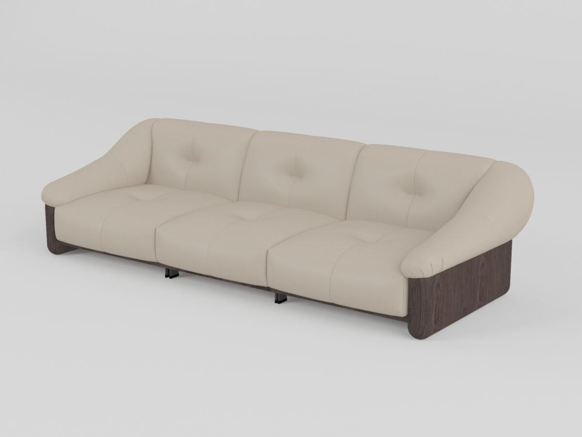 top grain leather sofa ash wood frame 4-seater dual armrest 3050mm contract scale