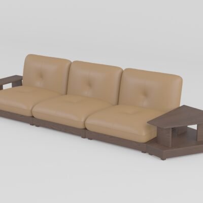Armless modular sofa with coffee table three-seater armrests coffee table full composition ash wood cowhide