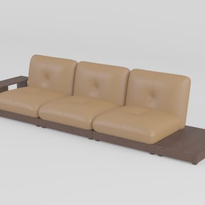 Armless modular sofa with coffee table three-seater armrests side table composition ash wood cowhide system