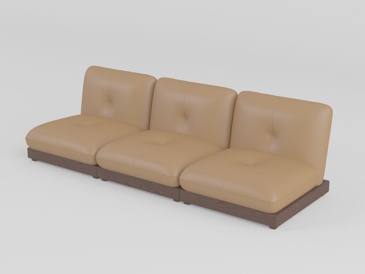 Armless modular sofa with coffee table armless three-seater 300x108x80cm cowhide leather ash wood