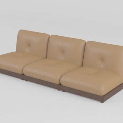Armless modular sofa with coffee table armless three-seater 300x108x80cm cowhide leather ash wood