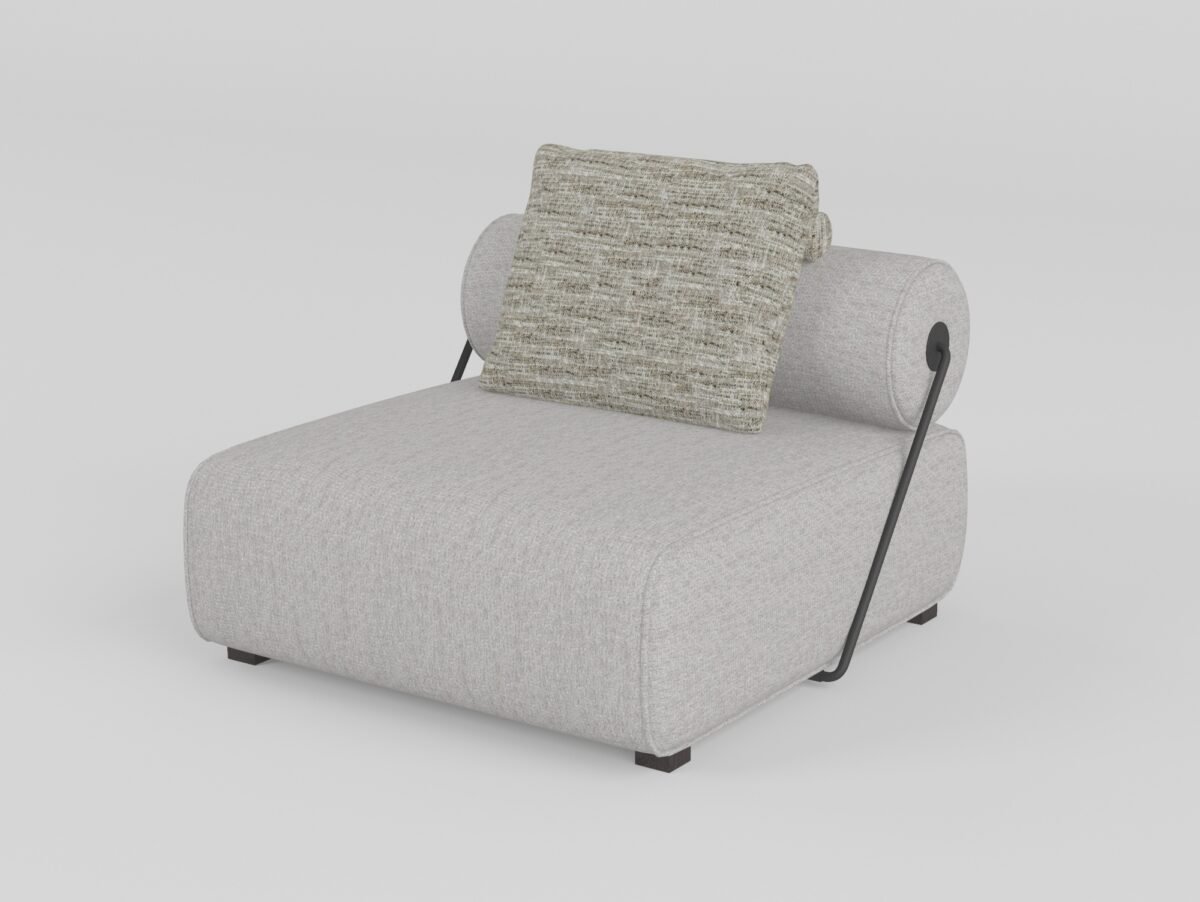Linen modular sofa with detachable backrest single armless unit 105x111x67cm studio render silver mist linen