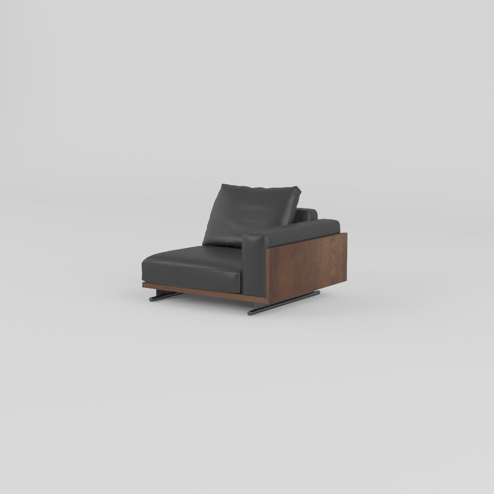 Ash wood panel sofa with sled base leather single arm unit charcoal dark cowhide walnut panel black sled