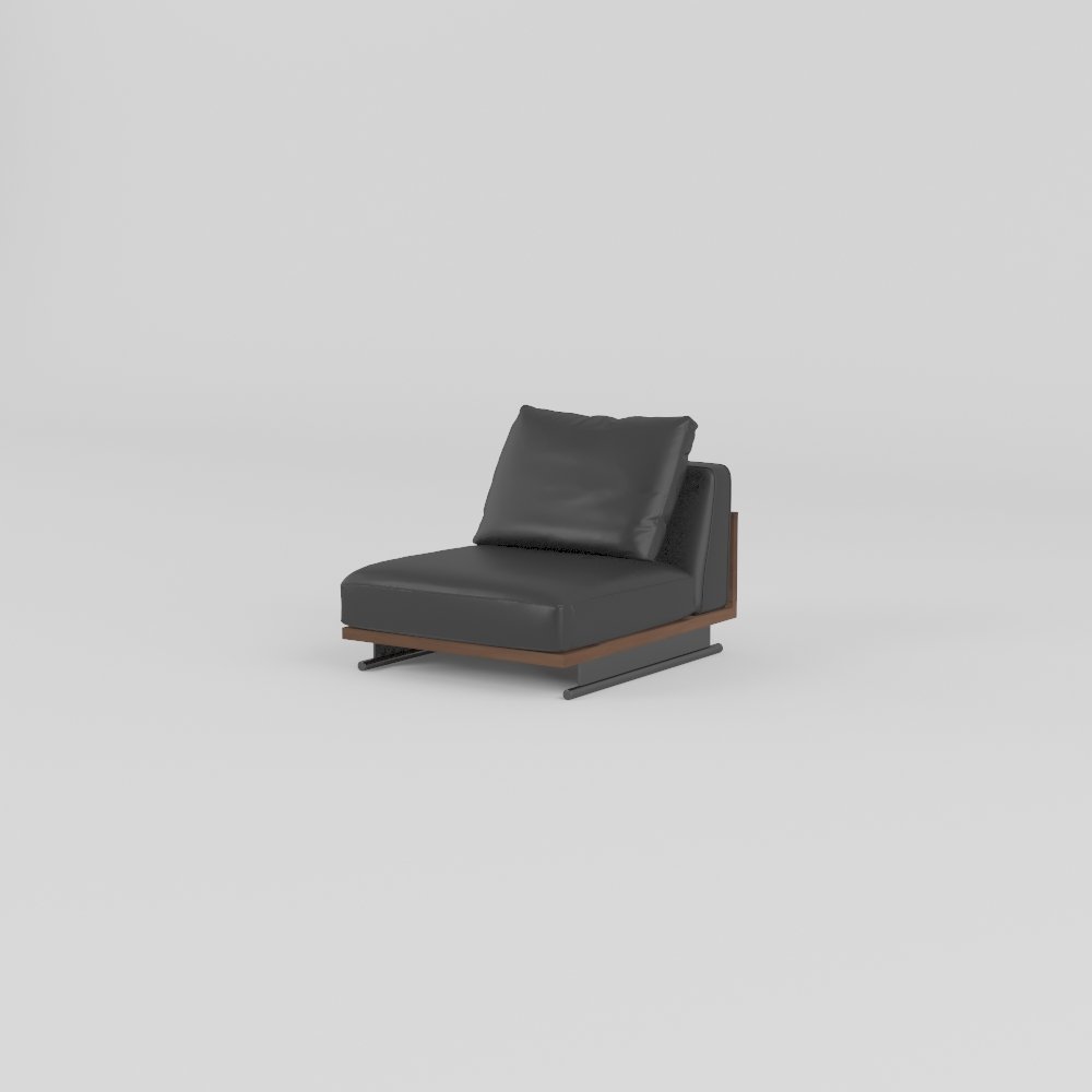Ash wood panel sofa with sled base leather armless single unit charcoal dark cowhide walnut panel