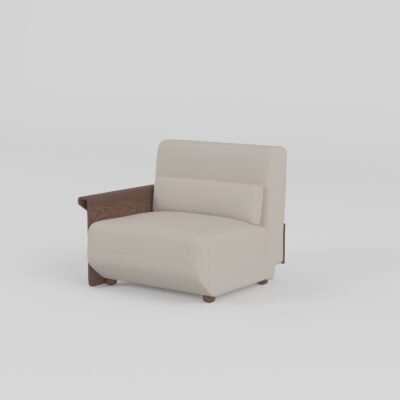 Cowhide sofa with sculptural ash wood armrests single-arm isolated unit pearl stone cowhide hazelnut ash