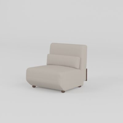Cowhide sofa with sculptural ash wood armrests armless single unit pearl stone cowhide round ash wood feet