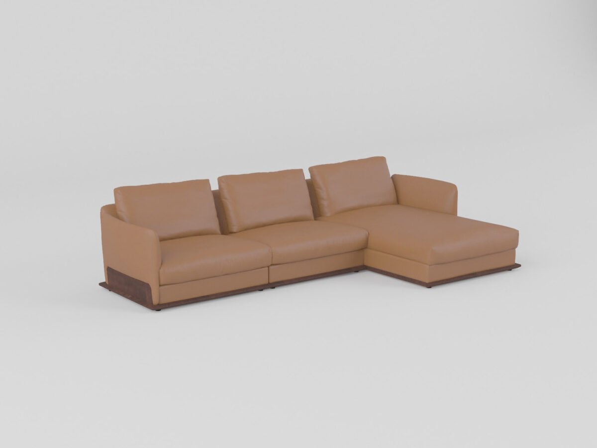 leather sectional sofa single armrest armless 1-seater chaise three-piece camel cowhide