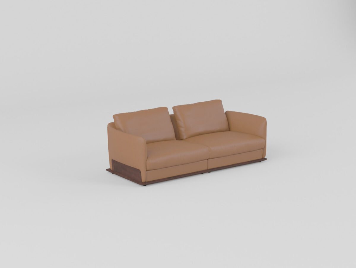 leather sectional sofa 3-seater dual armrest 2200mm camel cowhide ash wood base