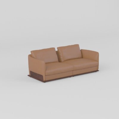 leather sectional sofa 3-seater dual armrest 2200mm camel cowhide ash wood base