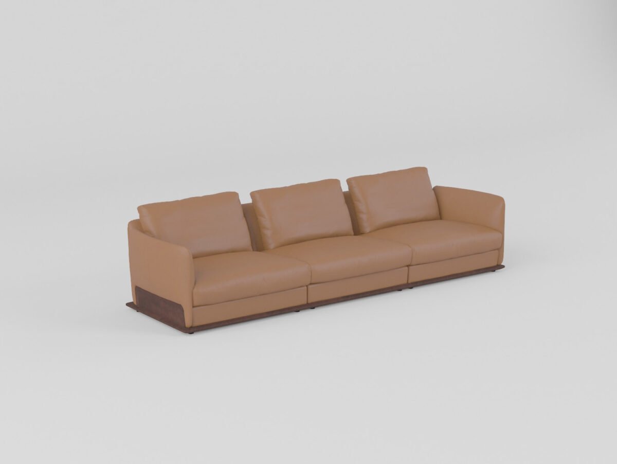 leather sectional sofa 4-seater dual armrest 3100mm steel grey cowhide ash wood base