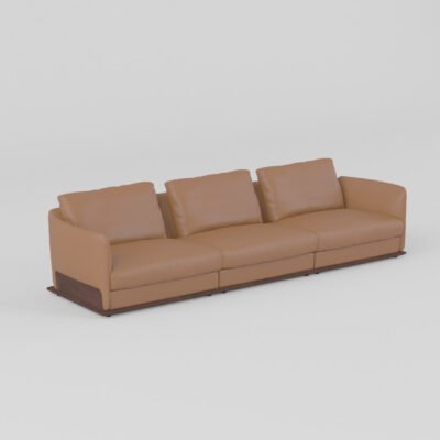 leather sectional sofa 4-seater dual armrest 3100mm steel grey cowhide ash wood base