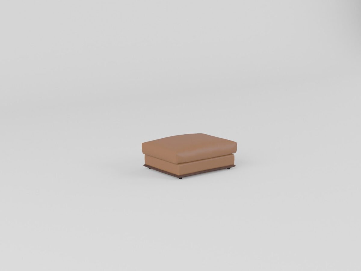 leather sectional sofa ottoman footrest camel cowhide dark walnut ash wood base