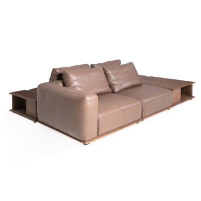 Modular leather sofa with ash wood frame full sectional