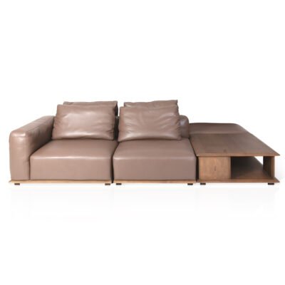 Modular leather sofa with ash wood frame detail view