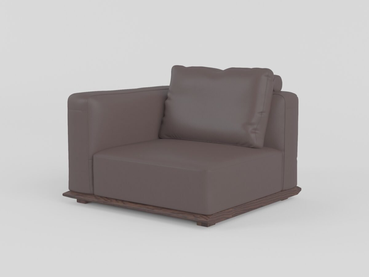 Modular leather sofa with ash wood frame right one-seater module