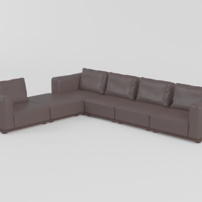 Modular leather sofa with ash wood frame right and left one-seaters with ottoman