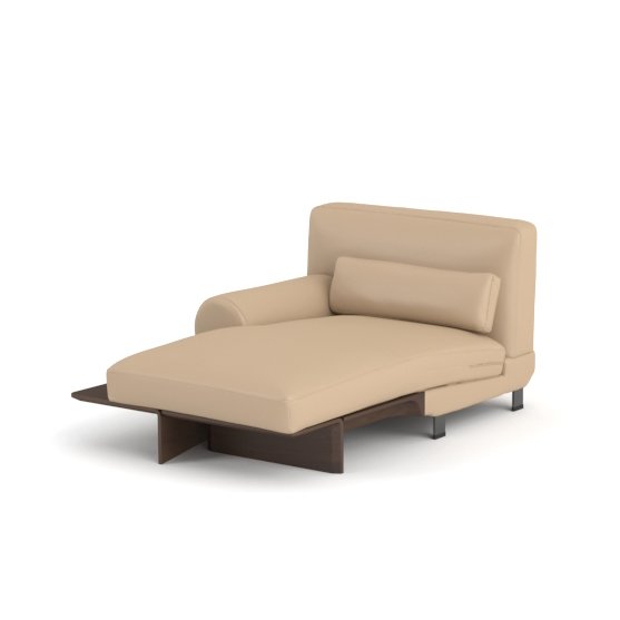 Cowhide sofa on ash wood platform base chaise unit 107x170x82cm champagne sand leather ash wood plinth