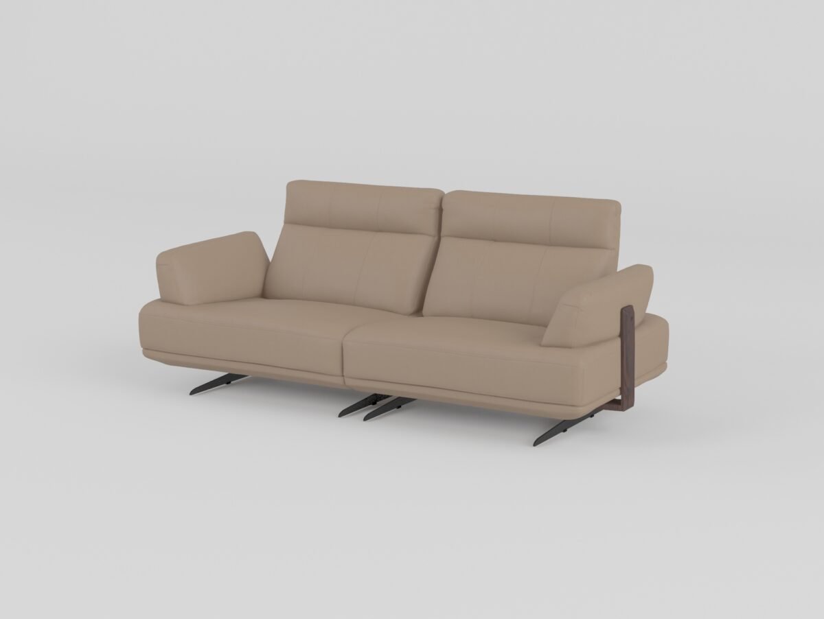 leather sofa with ottoman 3-seater dual armrest 2160mm warm taupe cowhide full span