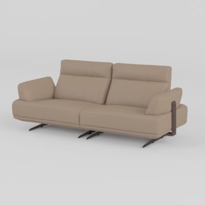 leather sofa with ottoman 3-seater dual armrest 2160mm warm taupe cowhide full span