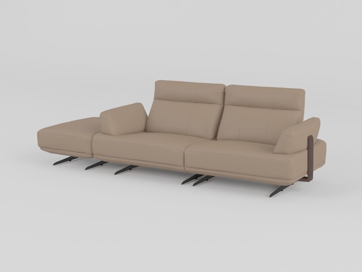 leather sofa with ottoman 3-seater footstool set warm taupe cowhide 970x730x420mm