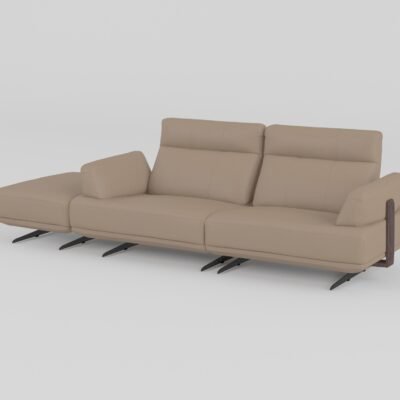 leather sofa with ottoman 3-seater footstool set warm taupe cowhide 970x730x420mm
