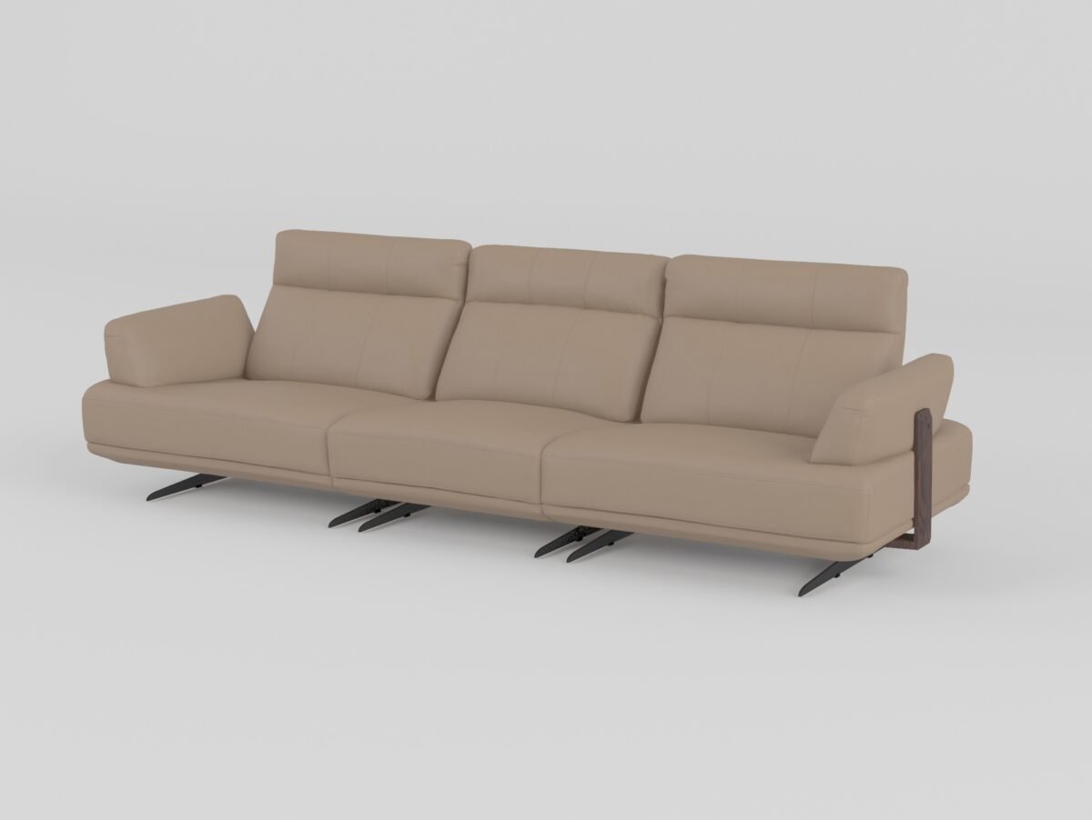 leather sofa with ottoman 4-seater dual armrest 2960mm warm taupe cowhide contract
